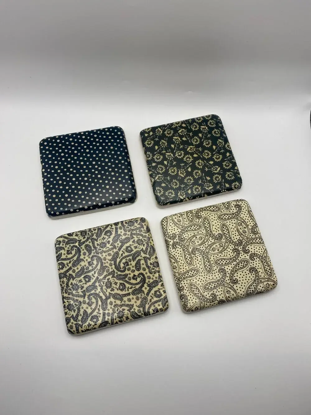 Black & Cream Decorative Tile Coasters Set of 4 | Farmhouse Cottage